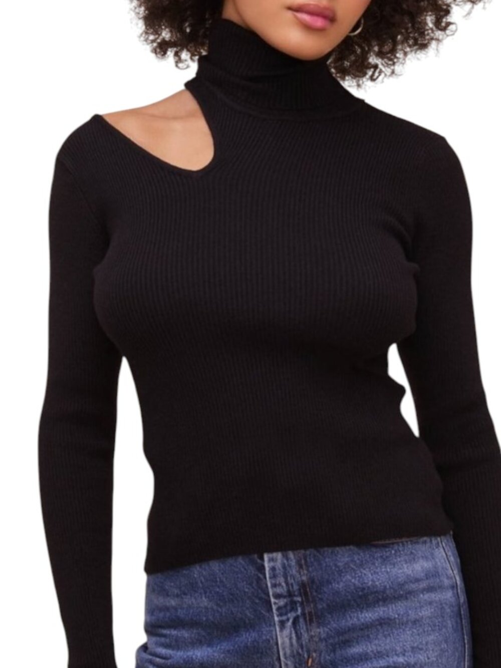 Astr The Label Vivi Cutout Turtleneck Sweater Rib Knit Top Black M